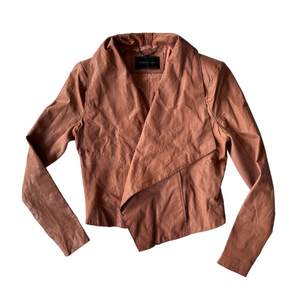 BCBG Tan Blush Leather Harley Jacket